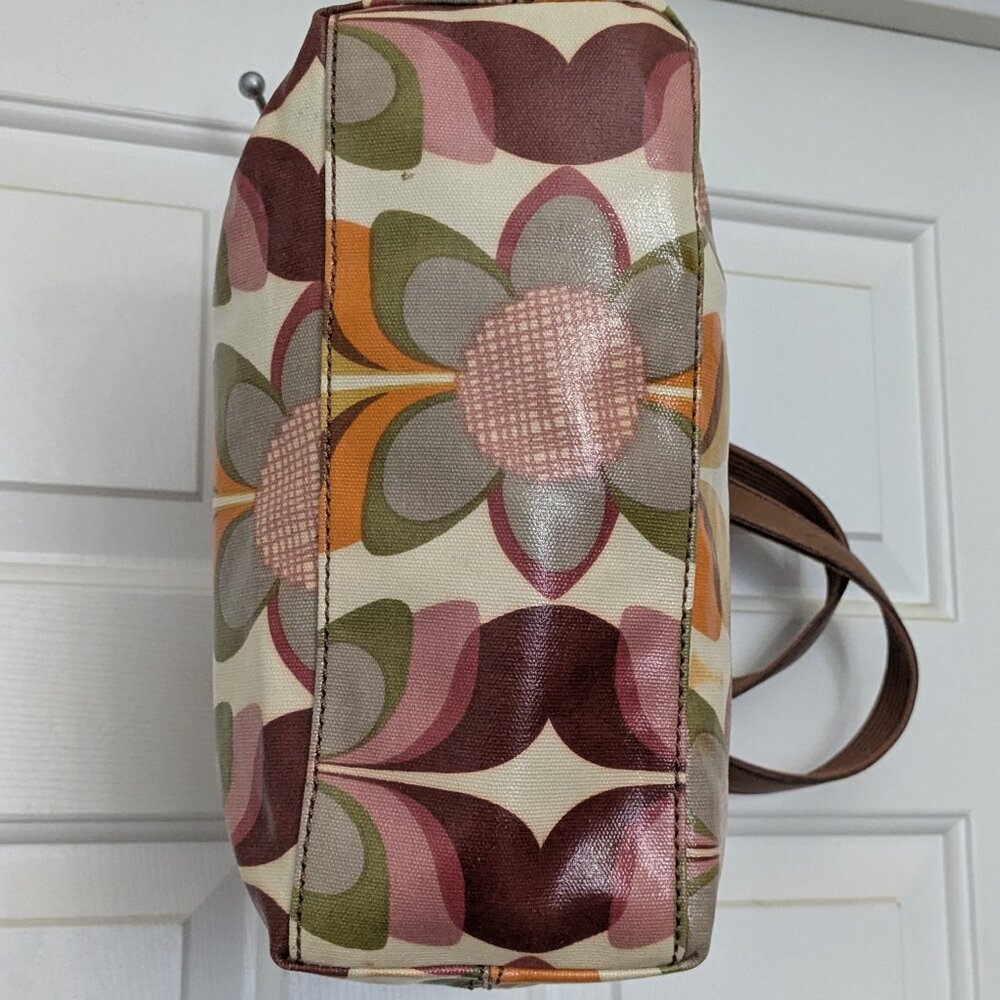Vintage Fossil KeyPer Vibrant Floral Coated Canvas and Brown Leather Tote Should - Picture 10 of 16